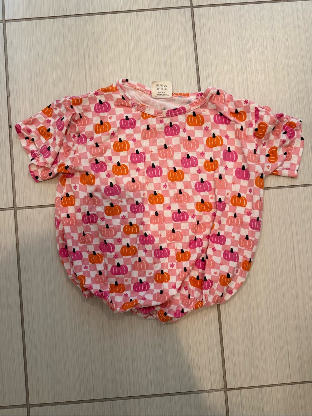 Pink Pumpkin Print Short Sleeve T-shirt Bubble Romper Baby One-Piece Bodysuit